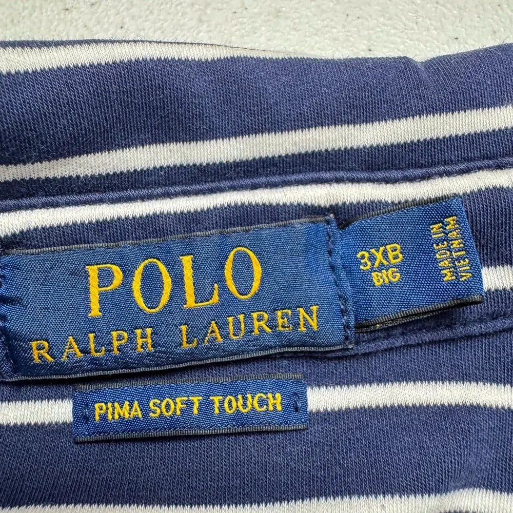 Polo Ralph Lauren Polo Shirt Mens‎ 3XB Blue White Stripe Pima Soft Touch Preppy